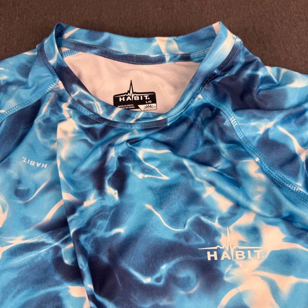 Habit Men's L/G Blue Water Graphic Long Sleeve Sun‎ Shirt Rash Guard UPF 40+